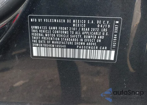 2019 Volkswagen Jetta 1.4T R-Line/1.4T S/1.4T Se from USA, damaged, VIN 3VWCB7BU4KM185540